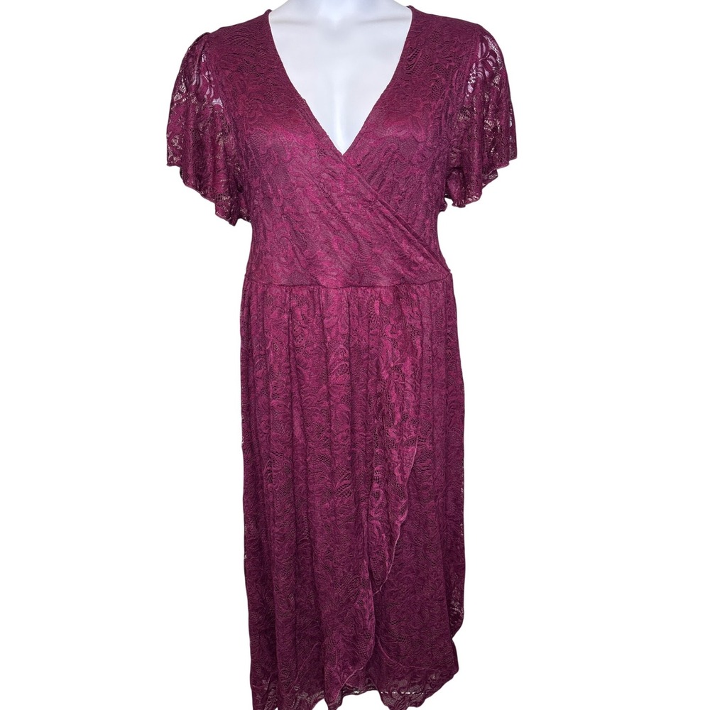 ZOMVA‎ Womens Burgundy Lace Wrap Midi Dress 2X Romantic Special Evening Occasion